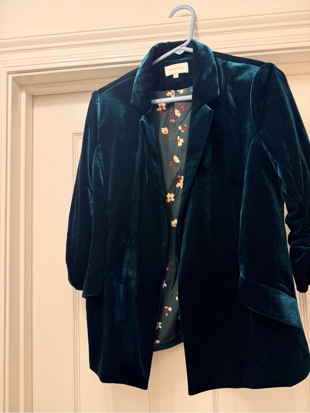Skies Are Blue Velvet Blazer in Deep Teal